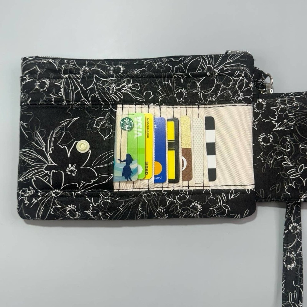 Floral White on Black Wristlet Purse Handmade - Picture 5 of 9
